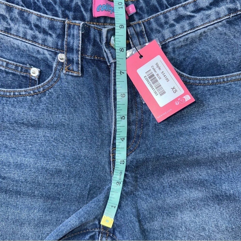 Edikted Baggy Mid Rise Wide Leg Carpenter Cago Jeans blue Pant 90s y2k - Picture 9 of 15